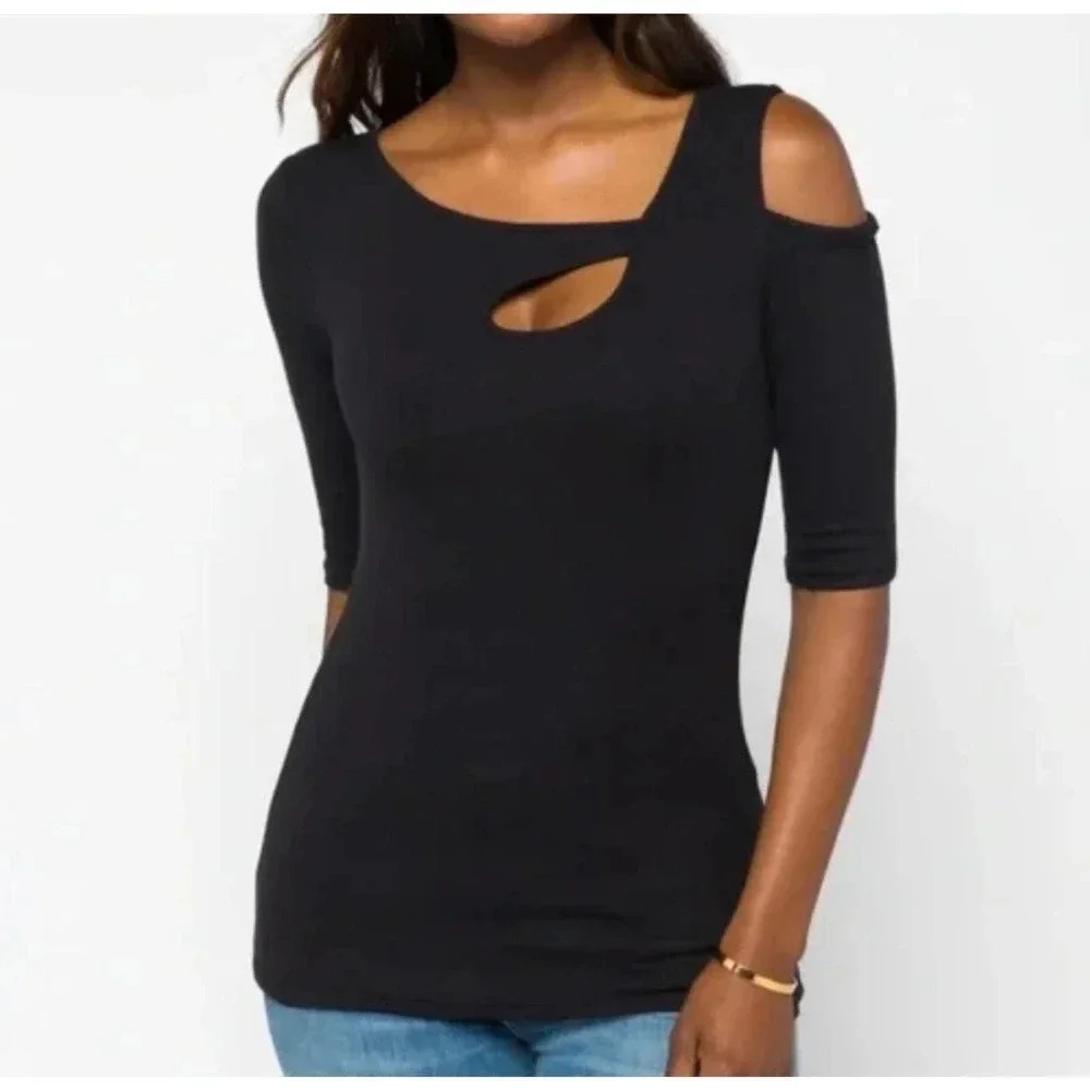 Goldray Modal blend Super Soft Stretchy Comfortable Cold Shoulder Top Women SZ L